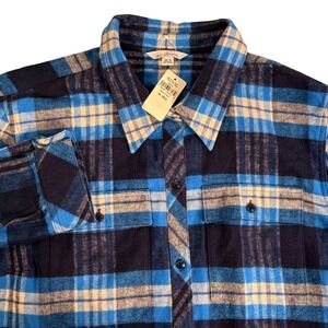 LL Bean Signature Chamois Tunic Shirt Darkest Navy Plaid Womens XL 502361 NWT